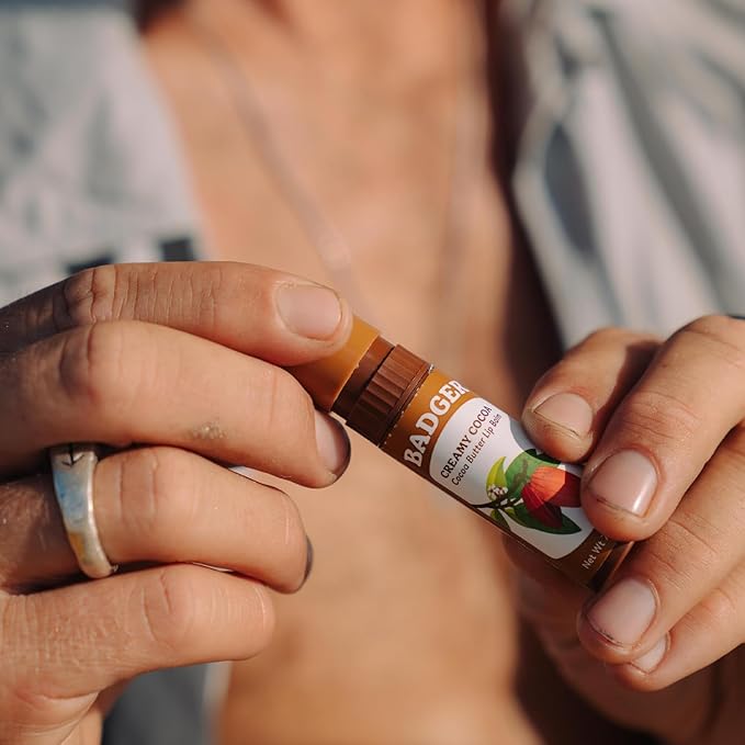 Badger Cocoa Butter Lip Balm, Creamy Cocoa, Certified Organic Lip Balm, Fair Trade, Lip Butter, Lip Balm Cocoa Butter, Care Lip Balm, 0.25 oz (4 Pack)-Velvo Beauty