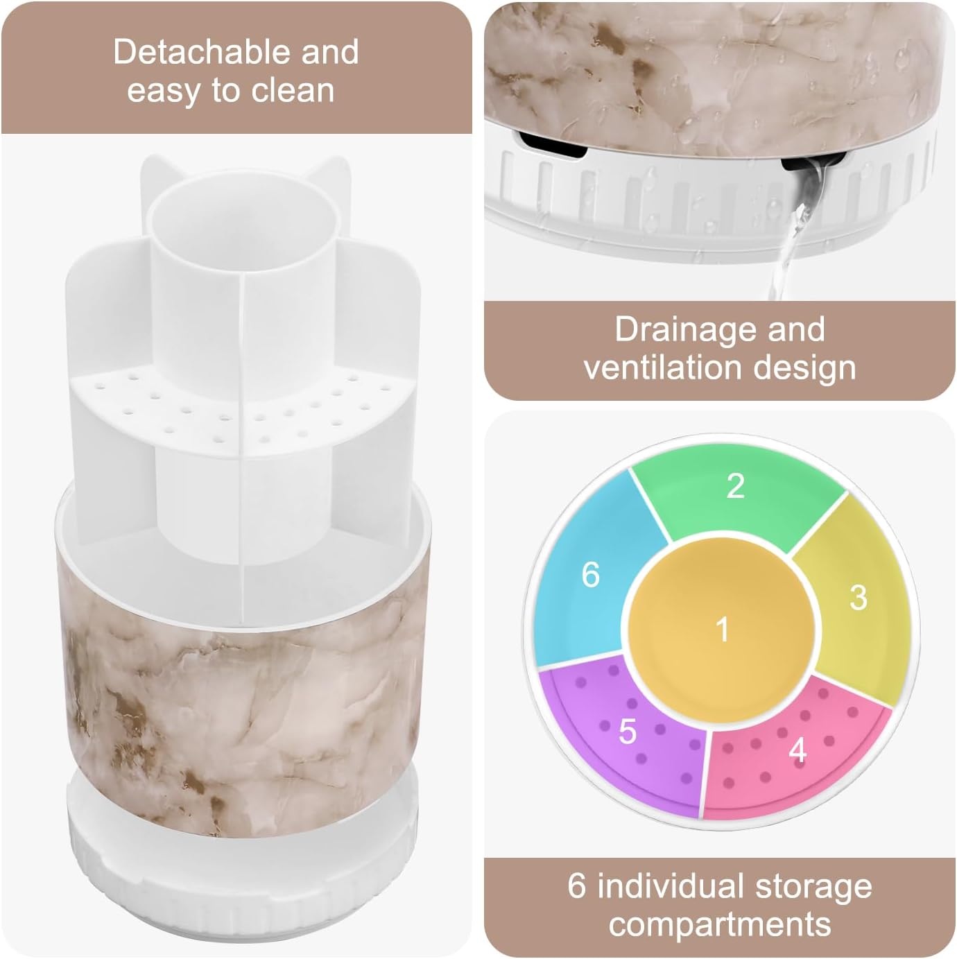 Marble Toothbrush Holders - 360° Rotating Detachable 6 Slots Kids Electric Toothbrush and Toothpaste Holde for Bathroom Accessories Organization Countertop Vanity Sink Storage-Velvo Beauty