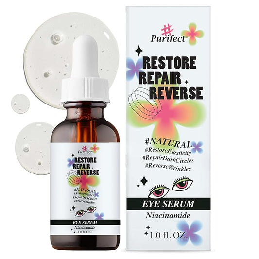Made in USA Natural Peptide Retinol Niacinamide Eye Serum Anti Aging Brightening Firming Under Eye Care Non-greasy Formula - 1oz/30ml (#Purifect RestoreRepairReverse Niacinamide Eye Serum)-Velvo Beauty