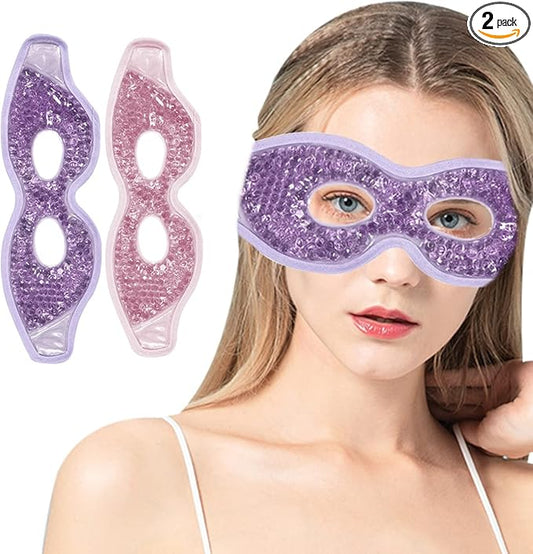 Jakuva 2PCS Cooling Eye Mask Sleeping Mask, Ice Eye Mask & Cold Eye Packs & Heat Cold Compress Pack Eye Spa Pad for Puffy Eyes,Puffiness,Headache,Stress Relief (Pink&Purple)-Velvo Beauty