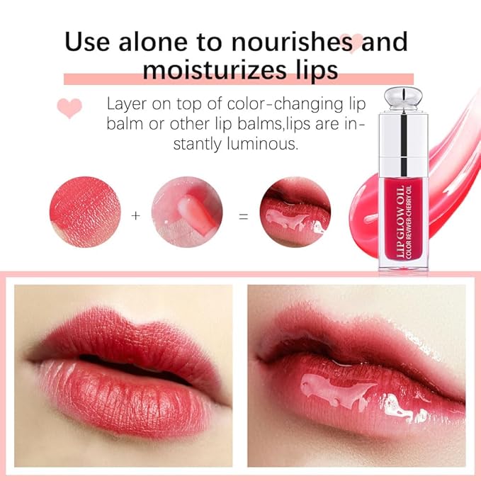 Moisturizing Lip Oil,No-Sticky Gloss Balm Care,Fruit Flavoured Oil for Dry Lip's Hydrating and Nourishing (002#Clear to Pink) 0.2 OZ-Velvo Beauty