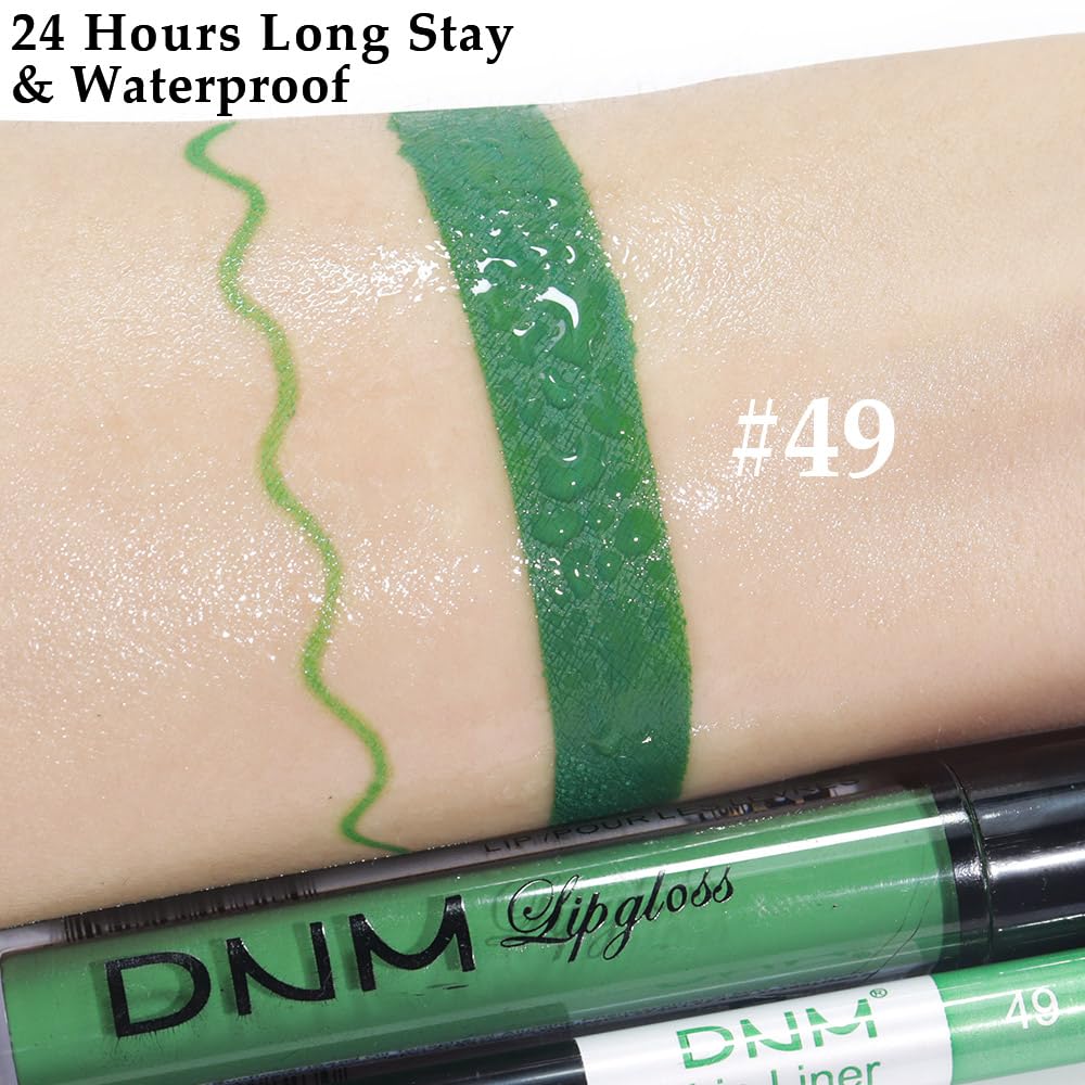 evpct 2Pcs Light Festival Green Matte Liquid Lipstick Lip Gloss Stain and Retractable Lip Liner Makeup Set for Women Long Lasting Waterproof 24 Hours Lipstick labial mate larga duracion 24 49#-Velvo Beauty