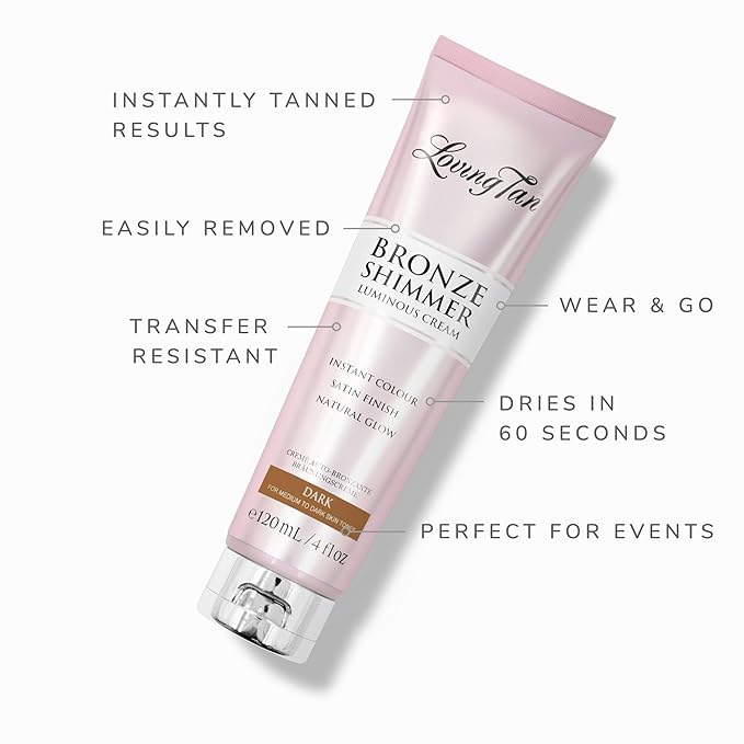 Loving Tan Bronze Shimmer Luminous Cream, Dark - Streak Free, Natural Looking, Instant Sunless Tanner - 6+ Self Tanning Applications per Tube, Cruelty Free - 4 FL Oz-Velvo Beauty