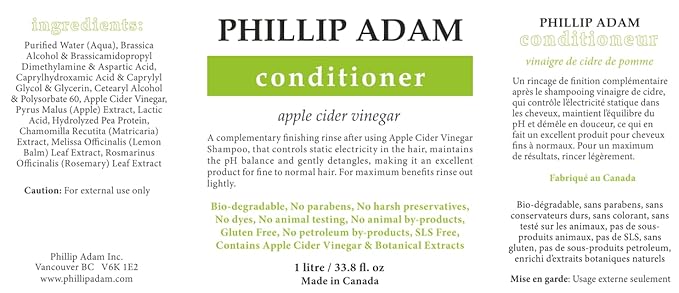 Phillip Adam Apple Cider Vinegar Shampoo and Conditioner Set for All Types of Hair - pH Balancing - Sulfate Free, Paraben Free & Silicone Free - 33.8 Ounce Each-Velvo Beauty