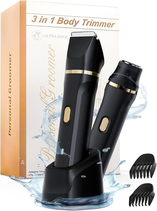 Upgraded Bikini Trimmer for Women, Dermave Bikini Shaver [2in1 & Painless] Electric Razor, [Waterproof] Pubic Body Hair Trimmer, Replaceable Ceramic Blade, Charge Dock, Gifts for Women/Men-Velvo Beauty
