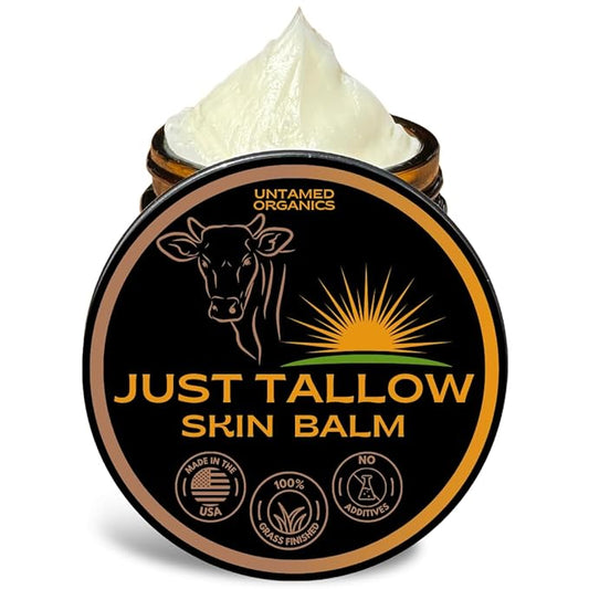 Untamed Organics Just Tallow 100% Grass-Fed Grass-Finished Beef Tallow Balm For Skin Care - Full Body & Face Moisturizer For Sensitive Skin, Eczema - All-Purpose Pure Tallow Cream (Unscented) 2 oz-Velvo Beauty