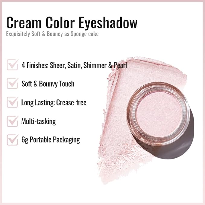 Oulac Light Pearl Cream Eyeshadow also for Highlighter Shimmer Eye Shadow Waterproof&Long Lasting with Moisturizing Formula Blendable Shimmer Eye Make-up,Vegan & Cruelty-Free,6g P04-Velvo Beauty