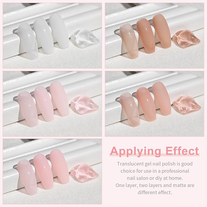 RARJSM Nude Rubber Base Gel Nail Polish Set Clear Sheer Milky White Opaque Pink Builder Base Gel in a Bottle Hard Extension Gel Skin Tone 6 Netural Colors Cured for Nails at Home Salon DIY Beginner-Velvo Beauty