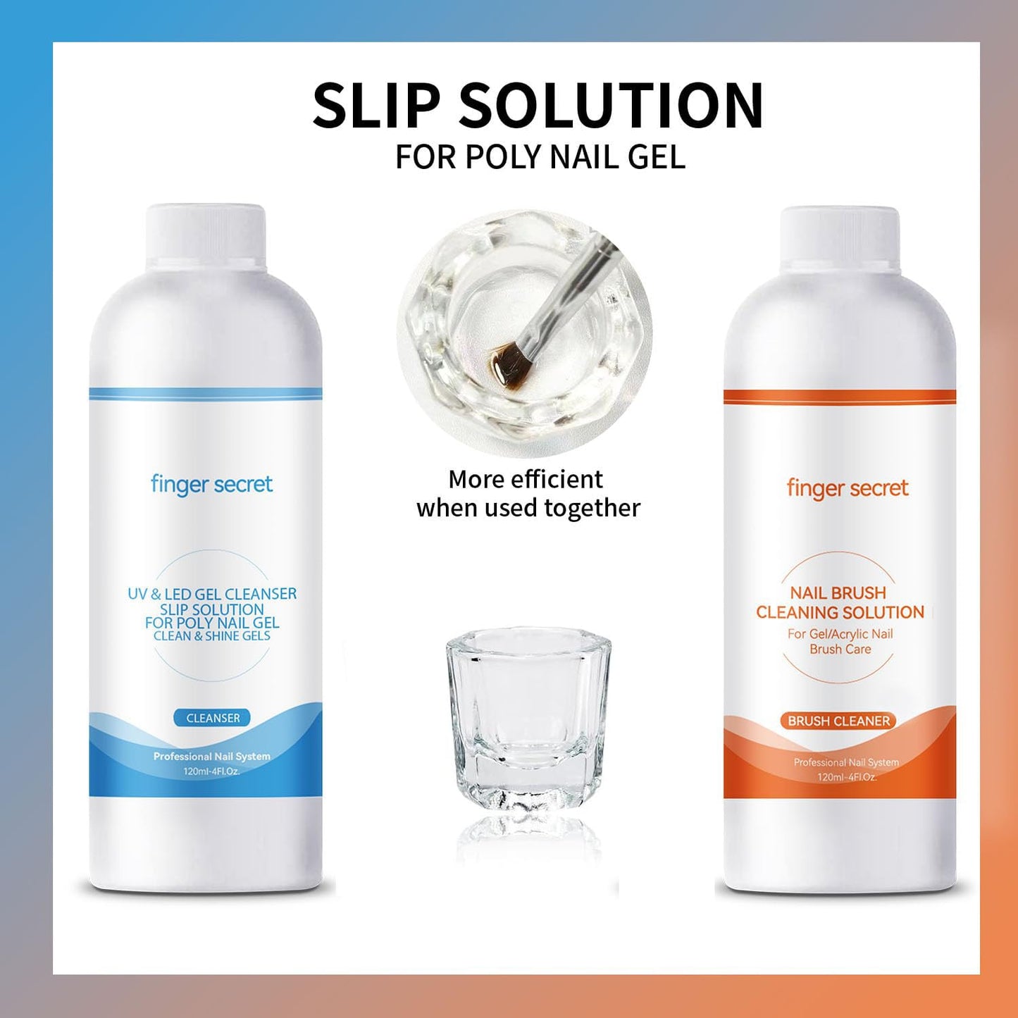 Slip Solution Kit Slip Solution & Nail Brush Cleaner Slip Solution for Poly Gel Nails Quickly Clean Nail Brushes with Glass Cup Nail Cleaning pads Easy DIY Poly Gel Nail at Home-Velvo Beauty