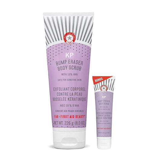 First Aid Beauty KP Bump Eraser Body Scrub Exfoliant for Keratosis Pilaris with 10% AHA – 8 oz + Bonus 1 oz Travel Size Tube-Velvo Beauty