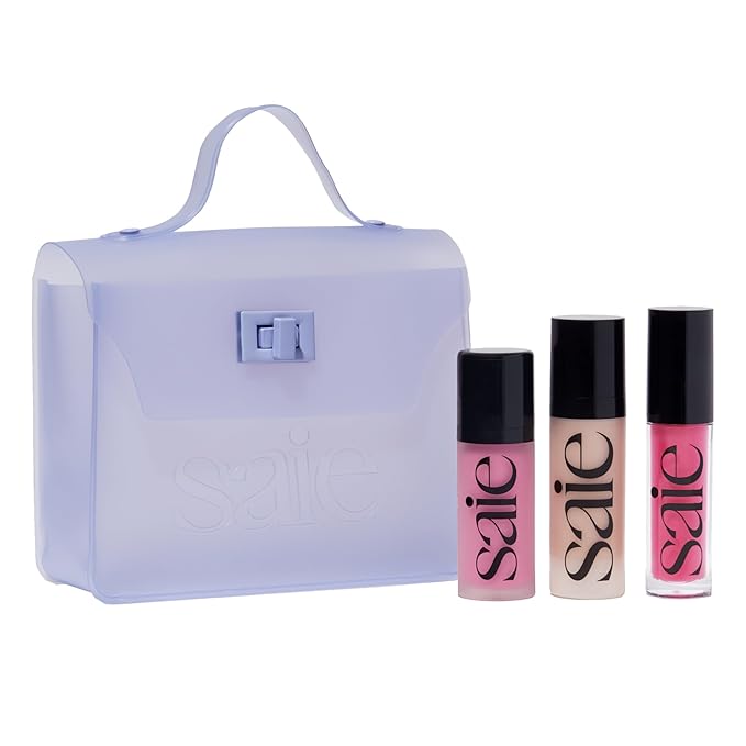 Saie SaieGlow Starter Makeup Kit - Glowy Super Gel, Dew Blush, and Glossybounce Lip Gloss - Essential Makeup Set in a Mini Reusable Jelly Travel Bag (3 Count)-Velvo Beauty