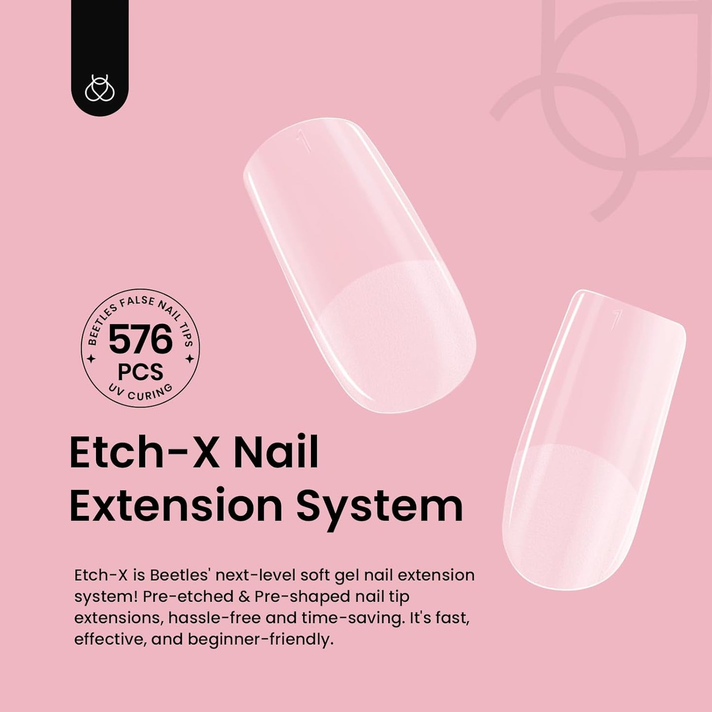 Beetles Gel Nail Tips Etch-X, Square Short, 576Pcs 12 Sizes, Pre-Shaped Half Matte Full Cover Soft Acrylic Fall False Nail Tips Easy DIY Press On Nail Extension Manicure Salon Gift for Women-Velvo Beauty