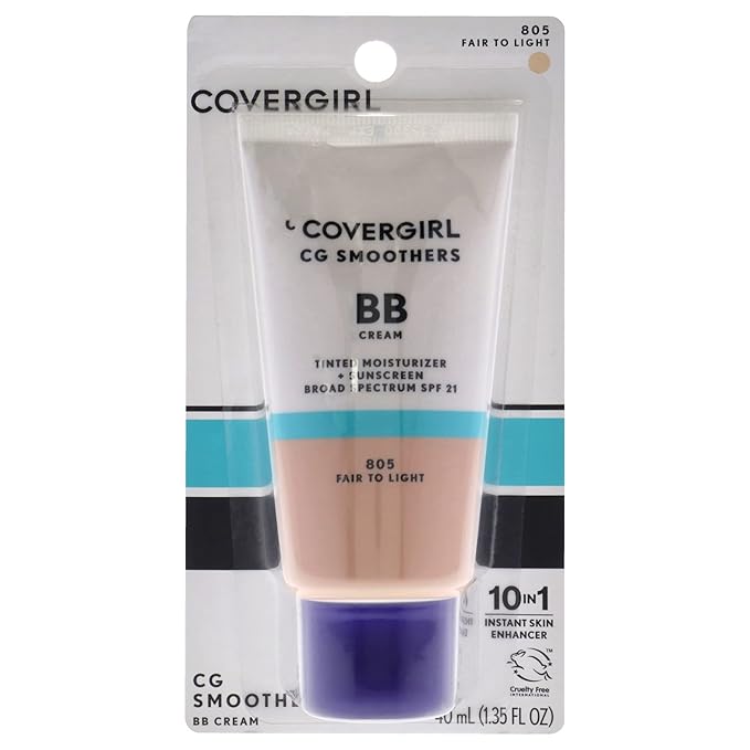 COVERGIRL Smoothers Lightweight BB Cream, Fair to Light 805, 1.35 oz (Packaging May Vary) Lightweight Hydrating 10-In-1 Skin Enhancer with SPF 21 UV Protection-Velvo Beauty