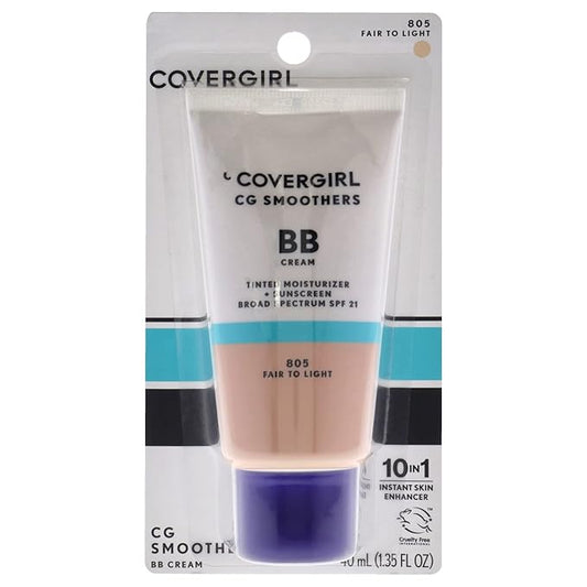 COVERGIRL Smoothers Lightweight BB Cream, Fair to Light 805, 1.35 oz (Packaging May Vary) Lightweight Hydrating 10-In-1 Skin Enhancer with SPF 21 UV Protection-Velvo Beauty