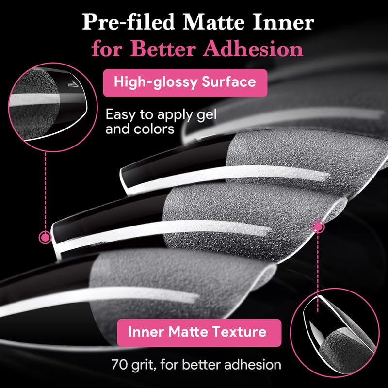 Extra Short Coffin False Nail Tips, 15 Sizes 510 PCS Clear Soft Press On Fake Nail Pre-shaped Half Matte Full Cover Gel Nail Tips Extensions Thick Long Lasting for DIY Beginners & Salon Manicure-Velvo Beauty