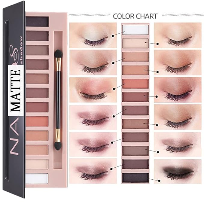 All in One Makeup Kit For Girls12 Colors Naked Eyeshadow Palette, Nude Foundation Face Primer, Makeup Brush, Makeup Sponge, Eyebrow Soap Kit Brows Gel, Winged Eyeliner Stamp Makeup Set (SetA)-Velvo Beauty