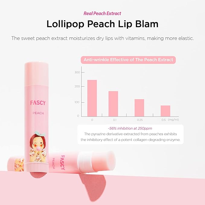 FASCY Lollipop Lip Balm Peach, Lip Balms & Moisturizers, Korean Lip Balm, Korean Lip, Korean Lip Products, Paraben Free, Moisturizing, 0.13 Oz, (Peach)-Velvo Beauty