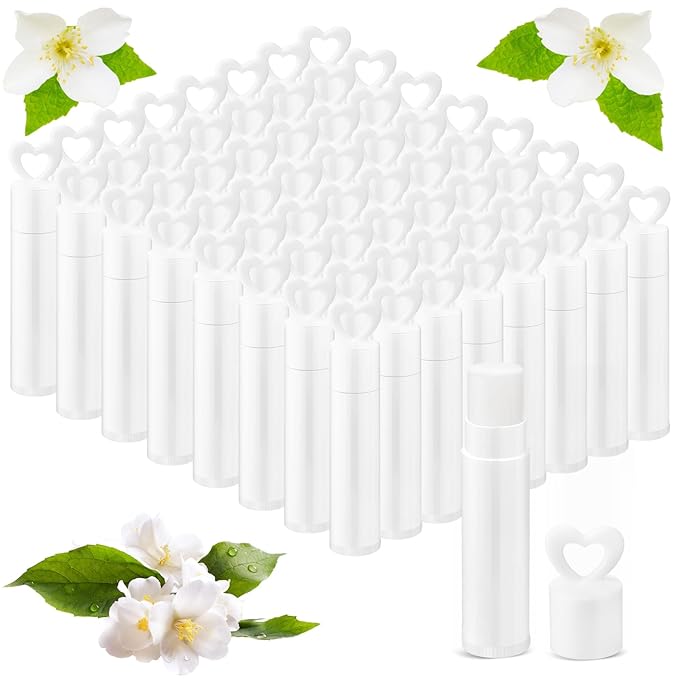 100 Pcs Lip Balm Bulk Heart Shape Lip Balm Jasmine Scented Beeswax Lip Balm Moisturizing Lip Balm Add Your Own Labels for Teacher Baby Shower Coworkers Friend Gift-Velvo Beauty