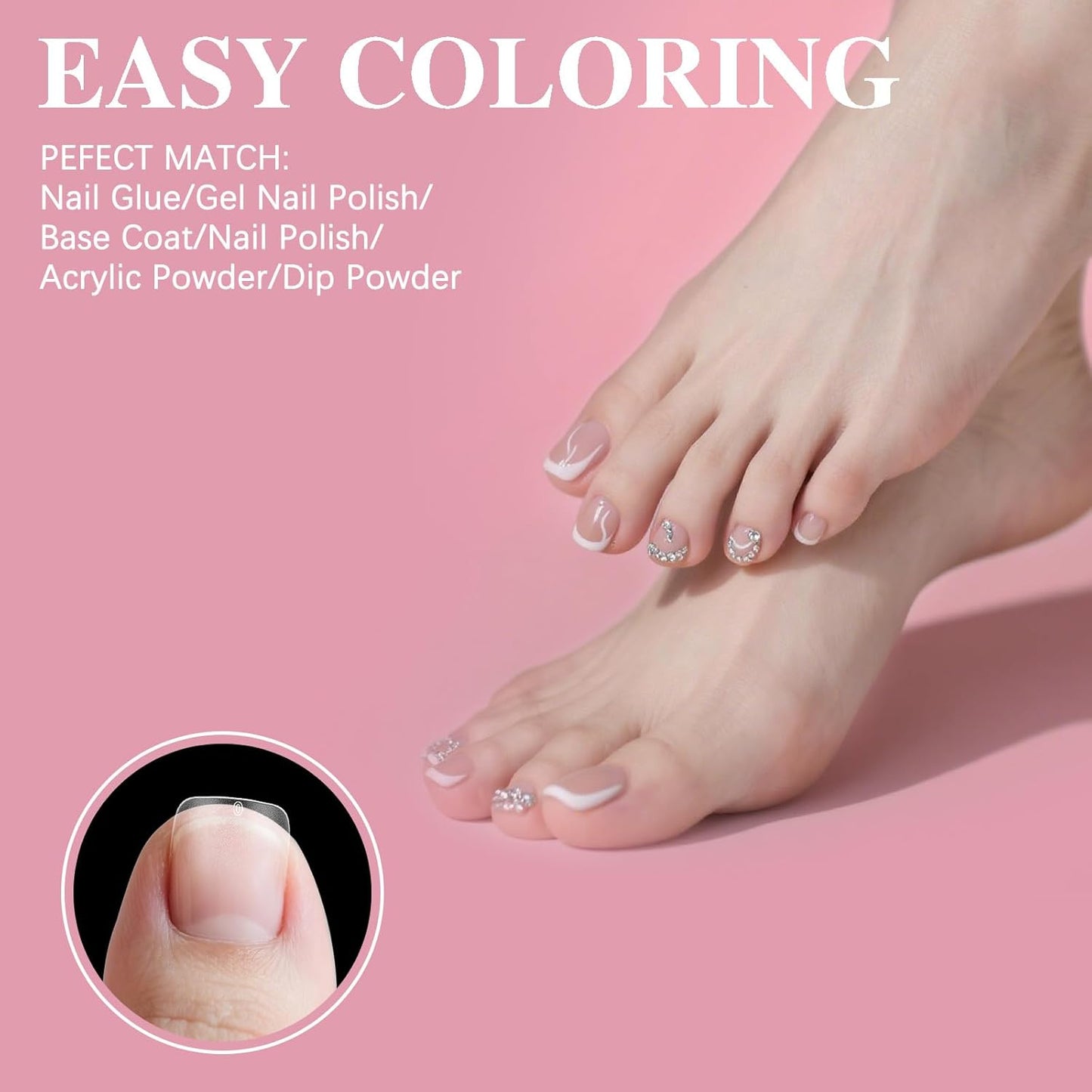 Toe Nail Tips, SSWSBYKE 300 Pcs 15 Sizes Square Round Full Cover Fake Toe Nails Press On Clear Pre-shape Soft Gel Toe Nail Tips Matte Acrylic Nail Extensions DIY Home Salon-Velvo Beauty