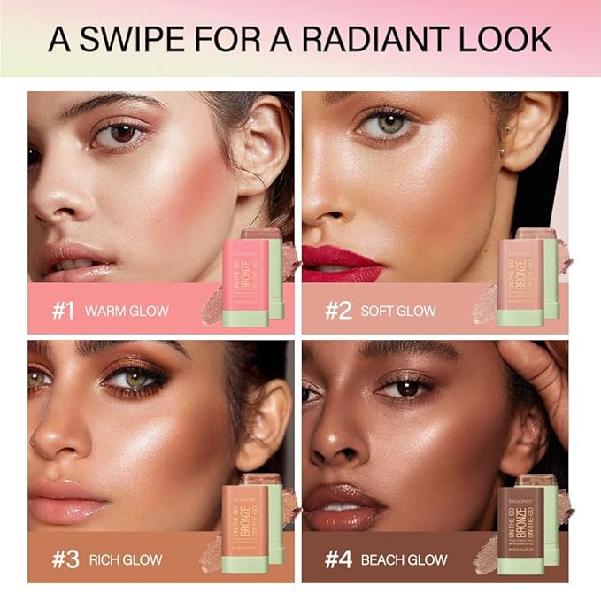 Multi-Use Makeup Bronzer Stick for Effortless Glow - Hydrating Solid Moisturizer with Natural Bronze Tint for Eyes, Lips & Cheeks (#4 Beach Glow)-Velvo Beauty