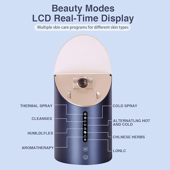 Facial Steamer DENFANY Nano Steamer Ionic Hot & Cool Mist Home SPA | 8 Steam Modes | Aromatherapy Basket | Digital LCD Screen | Extraction Set-Velvo Beauty