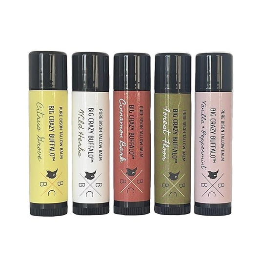 Pure Bison Tallow Lip Balm Set (5 pack) - Moisturizing, Non-Habit Forming, Soothes Chapped Lips, Hydrating-Velvo Beauty