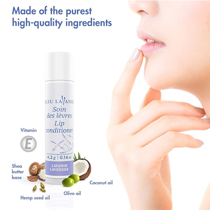 Bleu Lavande - Natural Lavender Lip Conditioner – Stick Lip Balm Repairs, Moisturizes & Protects - Soothes Chapped Lips & Restores Hydratation - Olive Oil & Shea Butter Base Lip Care - 4.2g - 3 Pack-Velvo Beauty