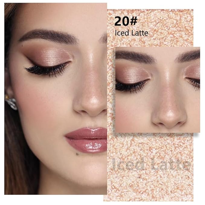 evpct Light Nude Brown Shimmer Single Eyeshadow Palette Makeup for Older Women, Iced Latte Glitter Sparkle Cream Eye Shadow Palette Brightener Makeup for Older Women, High Pigment Monochrome Eyeshadow-Velvo Beauty