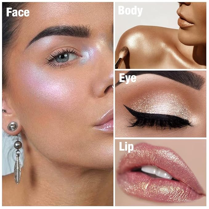 Cream Highlighter Makeup Palette, Glow Highlighters Makeup Powder, Suit for Cheeks, Body, Eyeshadow, Silver Light Pink Rose Gold Purple Champagne, Vegan, Talc Free (04)-Velvo Beauty