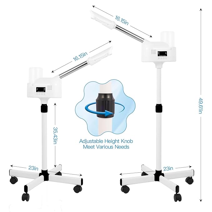 Professional Facial Steamer, Facial Steamer with Hot Mist and Timer Function for Deep Hydration, Height Adjustable Face Steamer on Wheels with Touch Screen and Rotatable Nozzle for Salon Spa Home Use-Velvo Beauty