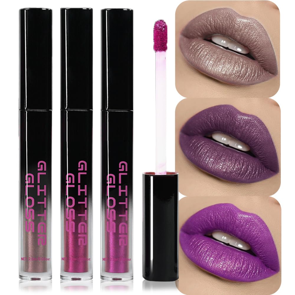 Taupe Purple Dark Purple Metallic Lipstick for Women,Glitter Sparkling Liquid Lipstick,Long Lasting Waterproof Lightweight Non-Drying Bold Dark Lip Gloss for Gothic Stage Makeup,Vegan-Velvo Beauty