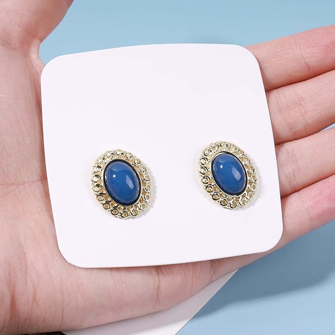 Vintage Oval Blue Gem Earrings Blue Lapis Earrings Antique Halo Oval Earrings Custom Oval Studs Earrings Jewelry for Women and Girls Gifts-Velvo Beauty