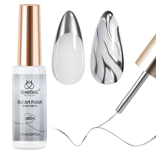 Beetles Metallic Silver Liner Gel Nail Art 7ml French Tip Gel Nail Polish 3D Mirror Chrome Effect Metal Painted Pens for Thin French Swirl Line Nail Art Polish Soak off Uv Lamp Manicure Salon-Velvo Beauty