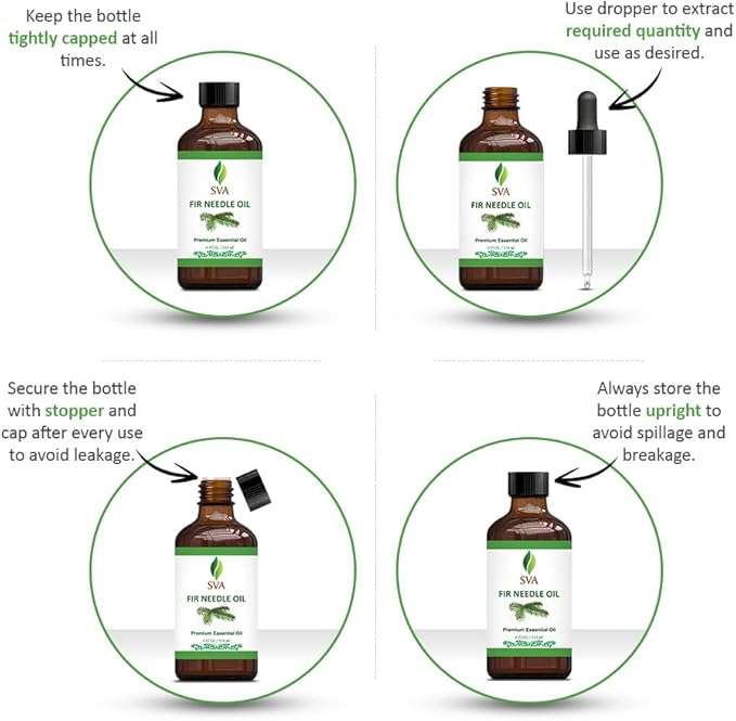SVA Fir Needle Essential Oil – 4 Fl Oz – 100% Natural Fir Needle Oil - for Diffuser, Hair Care, Face, Skin Care, Aromatherapy, Scalp and Body Massage, Soap and Candle Making – with Dropper-Velvo Beauty