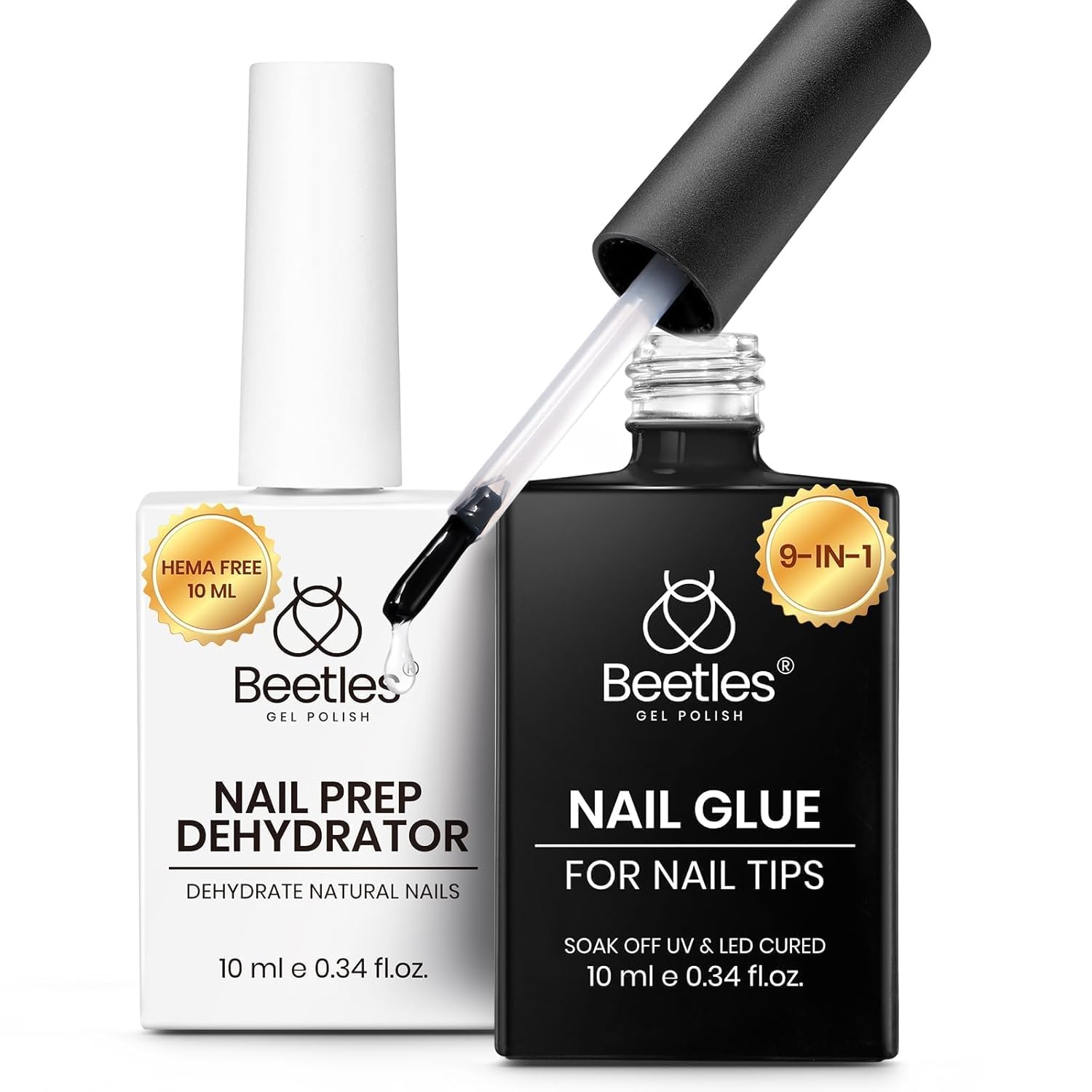 Beetles 9 In 1 Gel Nail Glue Nail Dehydrator Kit for Acrylic Nails Acid Free & Hema-Free Professional Dehydrator Prep for U V Gel Polish Long Lasting Led Lamp Required-Velvo Beauty
