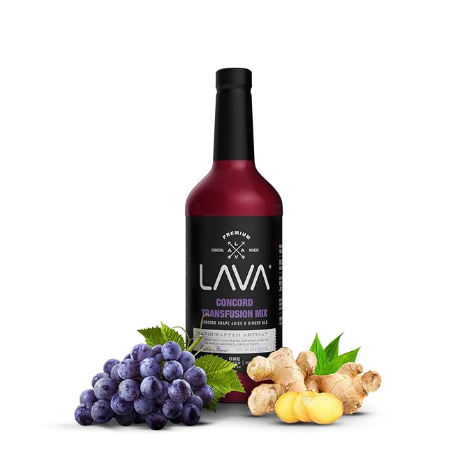 (3 Pack) LAVA Premium Concord Transfusion Mix made with concord grape juice, real ginger, ginger ale, no artificial sweeteners, 1-Liter (33.8oz) Glass Bottle, Ready to Use.-Velvo Beauty