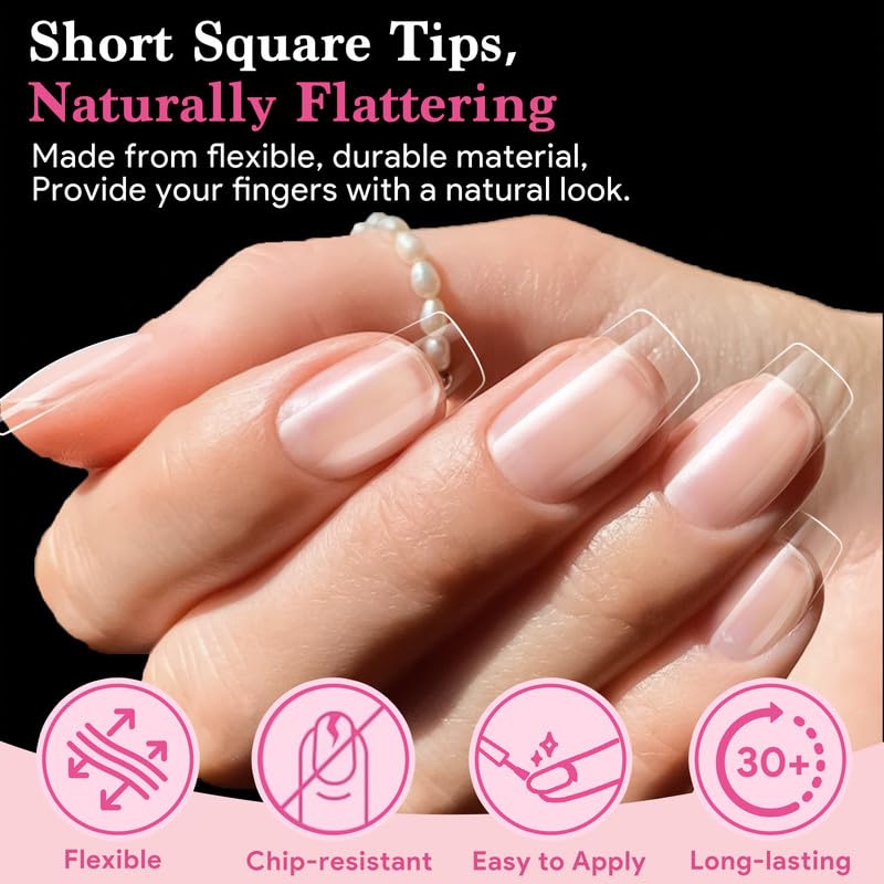Short Square False Nail Tips, 15 Sizes 510 PCS Clear French Press On Fake Nail Soft Pre-shaped Half Matte Full Cover Gel Nail Tips Extensions Thick Long Lasting for DIY Beginners & Salon Manicure-Velvo Beauty