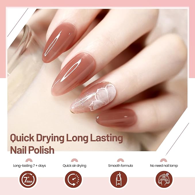 Jelly Nail Polish Set 6 Colors Nude Pink Pale Purple Jelly Quick Dry Nail Polish Set for Nail Art Manicure DIY Salon-Velvo Beauty