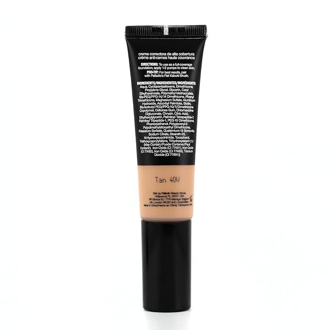Palladio Full-Coverage Color Correction CC Cream, Oil-Free with Peptides & Vitamin C, Buildable Foundation Coverage (Tan 40W, Warm Undertone),0.87 Fl Oz (Pack of 1)-Velvo Beauty