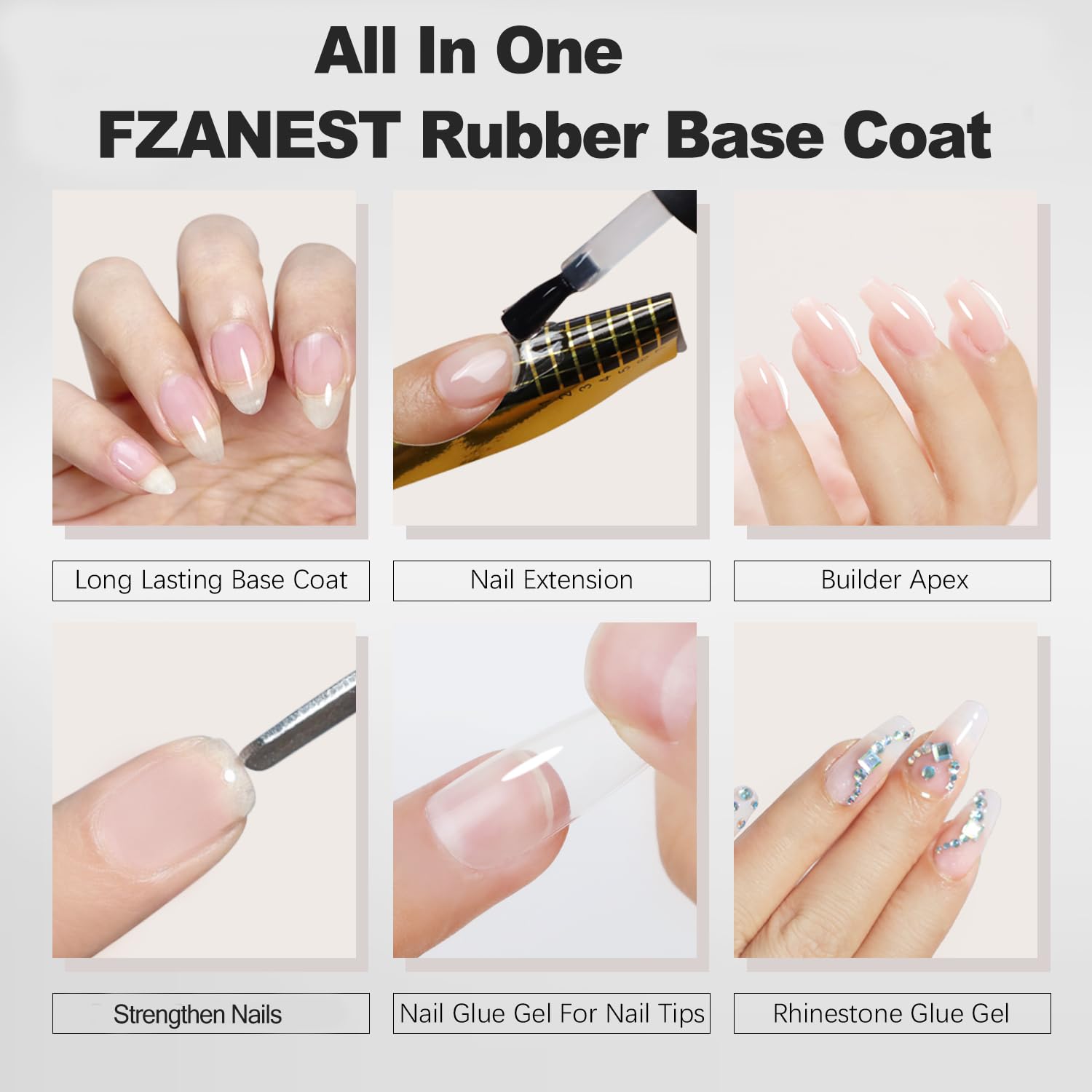 FZANEST Hema Free Rubber Base Builder Gel For Nails, Rubber Base Coat for Nail Strengthen Apex Building Extension Long Lasting Protect in A Bottle Soak Off UV LED Clear Gel Nail Polish-Velvo Beauty