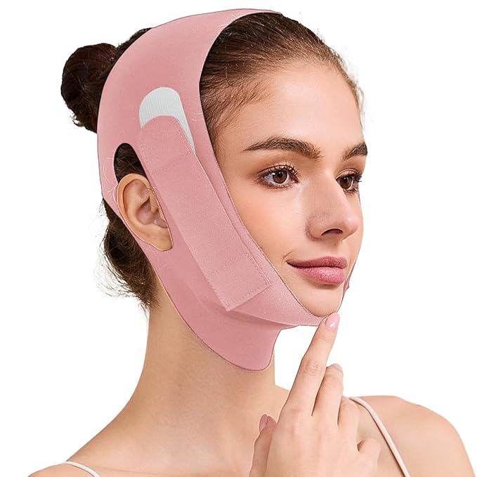 Face Slimming Strap, Double Chin Reducer Band, Graphene V-Line Mask Chin Up Mask V Shaped Face Mask Chin strap for sleeping, V-Line Lifting Mask for Women, Pink, Medium-Velvo Beauty