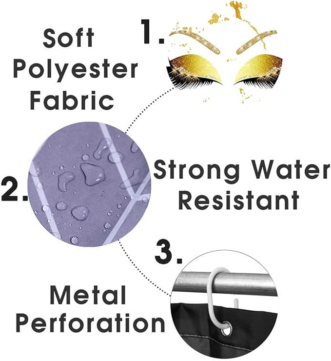 4PCS Hello Gorgeous Unicorn Eyelash Shower Curtain Set with Rugs, Luxury Diamond Gold Glitter Eyebrow Eyeshadow Makeup White Marble Glam Modern Fashion Women Bathroom Decor, Hello Gorgeous-Velvo Beauty