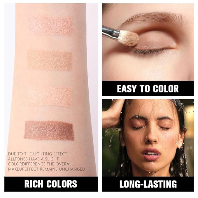 4 Colors Dark Brown Nude Pink Eye Shadow Powder Palette Makeup, Neutral Matte Shimmer Cream Quads Eyeshadow Palette for Women Highly Pigmented Waterproof, paleta de sombras de ojos, Vegan, 06-Velvo Beauty