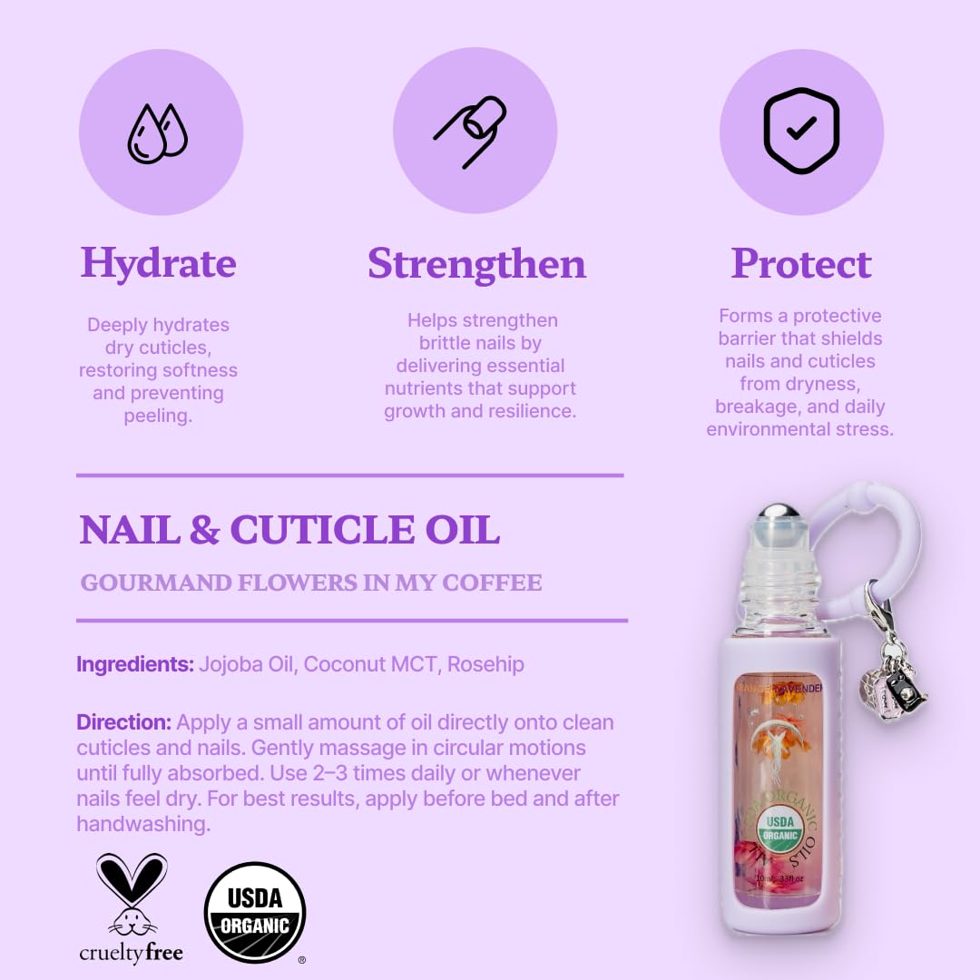 Gourmand Flowers in My Coffee Organic Nail Cuticle Oil Pen with Jojoba, Coconut MCT, and Rosehip for Nail Hydration, Growth & Strength, Travel Size Keychain(0.34 Fl Oz)-Velvo Beauty