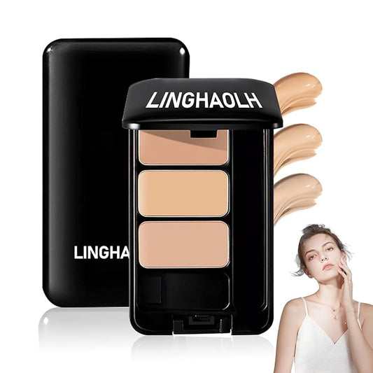 3 Colors Corrector Palette,Full Coverage Cream Concealer Liquid Foundation with Brush,Waterproof Color Correcting Concealer Long Lasting Foundation Contour Makeup Palette for Women-Velvo Beauty