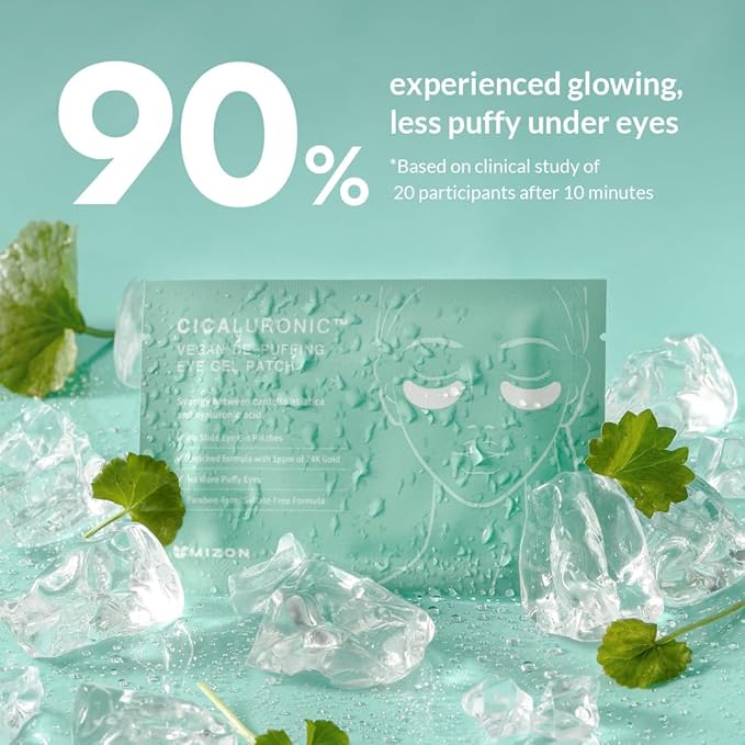 MIZON Cicaluronic Vegan De-puffing Eye Gel Patch, 24K Gold & Cica Under Eye Mask, Reduces Puffy Eyes, Dark Circles and Wrinkles (21 pairs)-Velvo Beauty