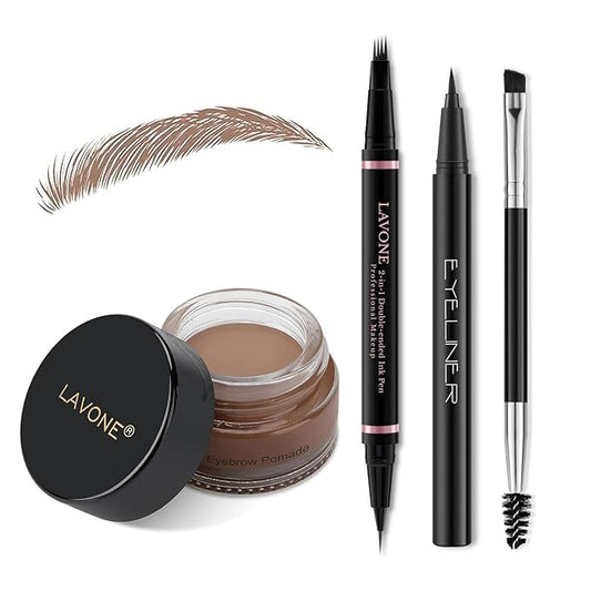 Eyebrow Pencil Makeup Kit, with Waterproof 2-IN-1 Microblading Eyebrow Pen, Eyebrow Pomade, Eyeliner and Dual-ended Eyebrow Brush, Brow Pencil Kit for Natural Eyebrows - Ash Brown-Velvo Beauty