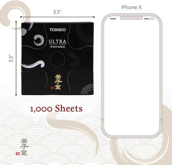 Super Value Pack 1000-Sheets Natural Oil Blotting Paper for Oily Skin, Toshido 3 Type Paper - Type Green tea, oil blotting paper Natural Hemp Oil Absorbing Sheets for Face (Green Tea)-Velvo Beauty
