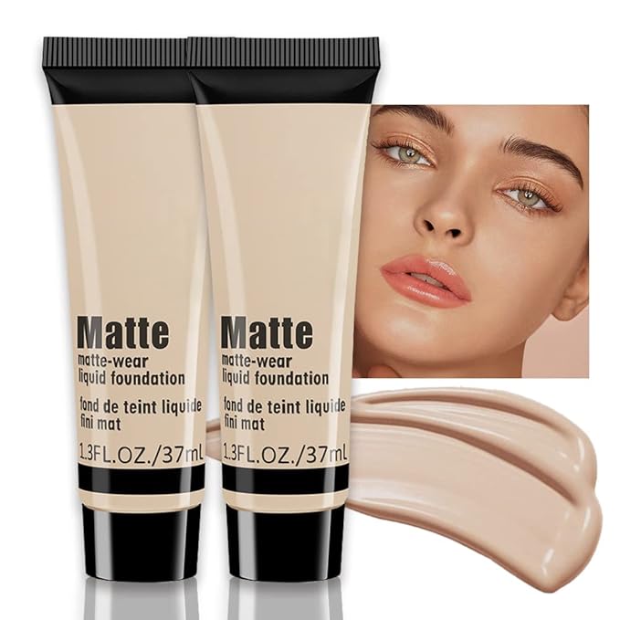 2 Pack Liquid Foundation Cream for Face Makeup,Durable Full Coverage Matte Concealer Make Up,Oil Control & Waterproof Base Primer -1+1 Fl.Oz-BEIGE 6#-Velvo Beauty