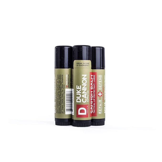 Duke Cannon Supply Co. - Tactical Lip Protectant Balm, Fresh Mint (3 Pack of 0.56 oz) Superior Performance Lip Protection Balm for Hard Working Men - Fresh Mint-Velvo Beauty